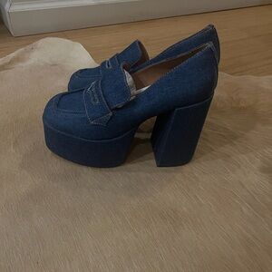 SCHUTZ Blue Denim Platform Loafers
